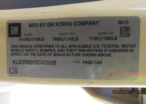 2014 Chevrolet Spark 2Lt Auto from USA, damaged, VIN KL8CF6S91EC435926